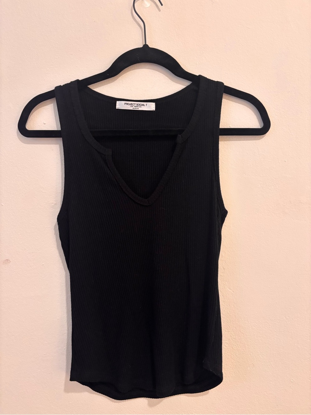Project Social T Black Ribbed V-Neck Tank Top